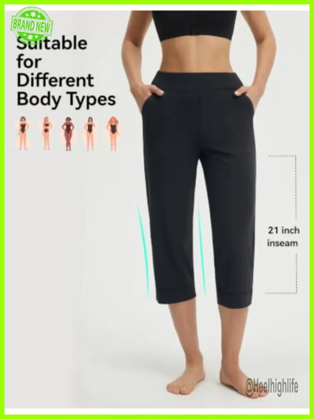 High Waisted Straight Leg Yoga Capri Pants with Pockets 21
